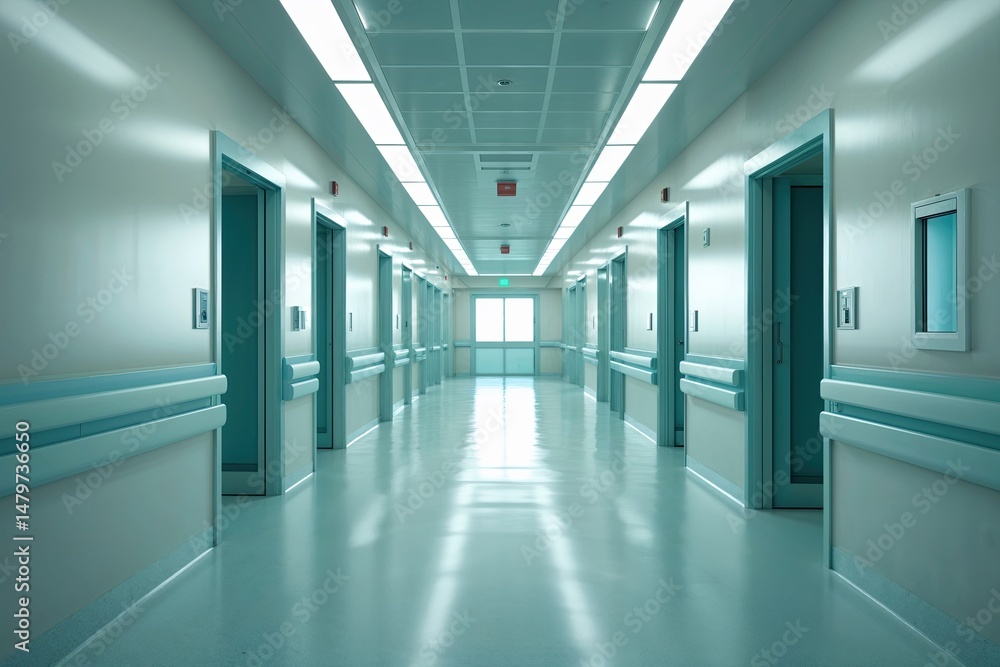 Serene Hospital Corridor Scene Featuring Dreamlike Atmosphere and Pristine Lighting Serene Hospital Corridor Scene Featuring Dreamlike Atmosphere and Pristine Lighting