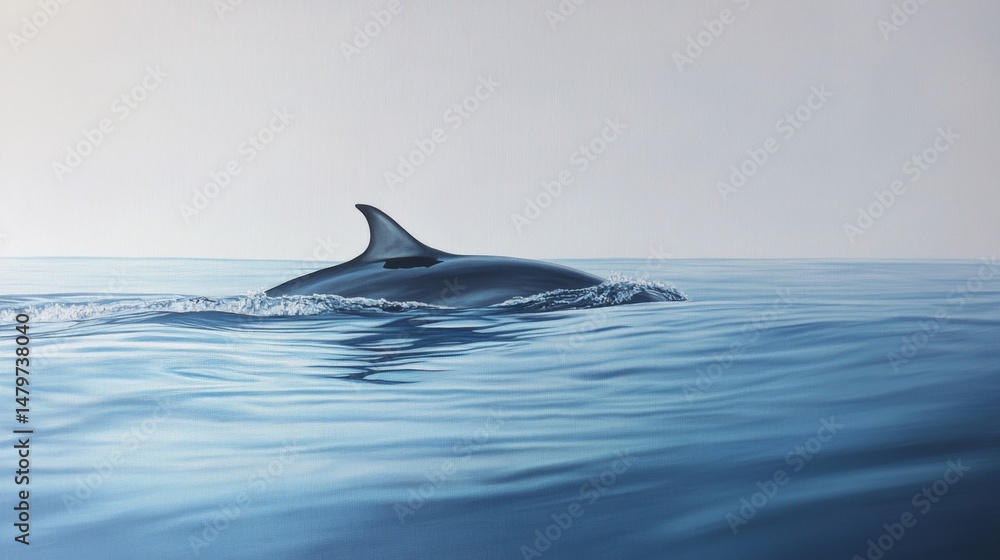 Fototapeta premium Swimming dolphin fin rising above ocean waves marine environment nature scene tranquil viewpoint