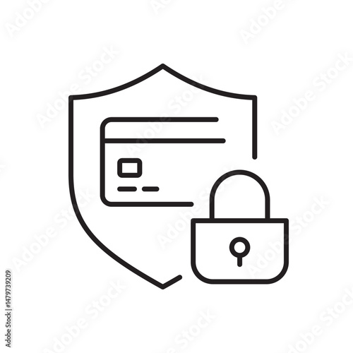 Security payment icon. Vector illustration. Symbol of protection of credit card. Editable stroke.