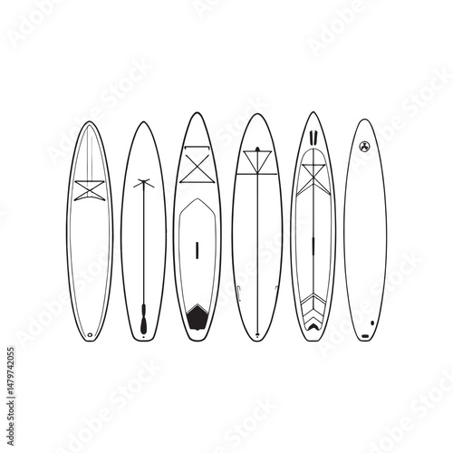 paddleboard on calm water minimalist line art design