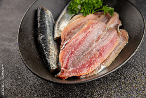 Fototapeta Sardine raw fish fillet seafood anchovy filet fresh delicious gourmet food backg
