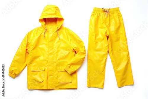 yellow raincoat and pants on a white background