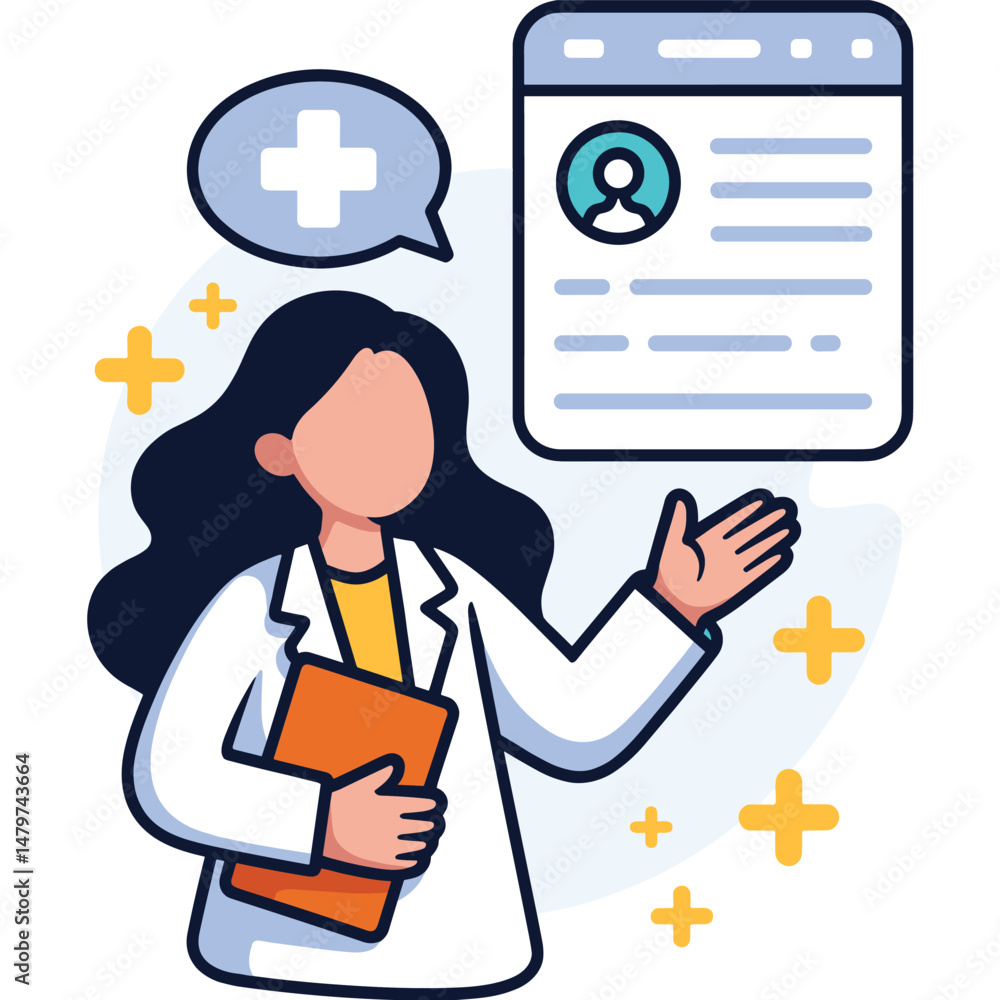Female Doctor Holding Clipboard with Pills and Foliage Design Female Doctor Holding Clipboard with Pills and Foliage Design