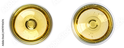 Top View of Sparkling White Wine Glass – Isolated on White