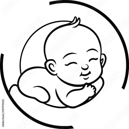 Baby sleeping line art