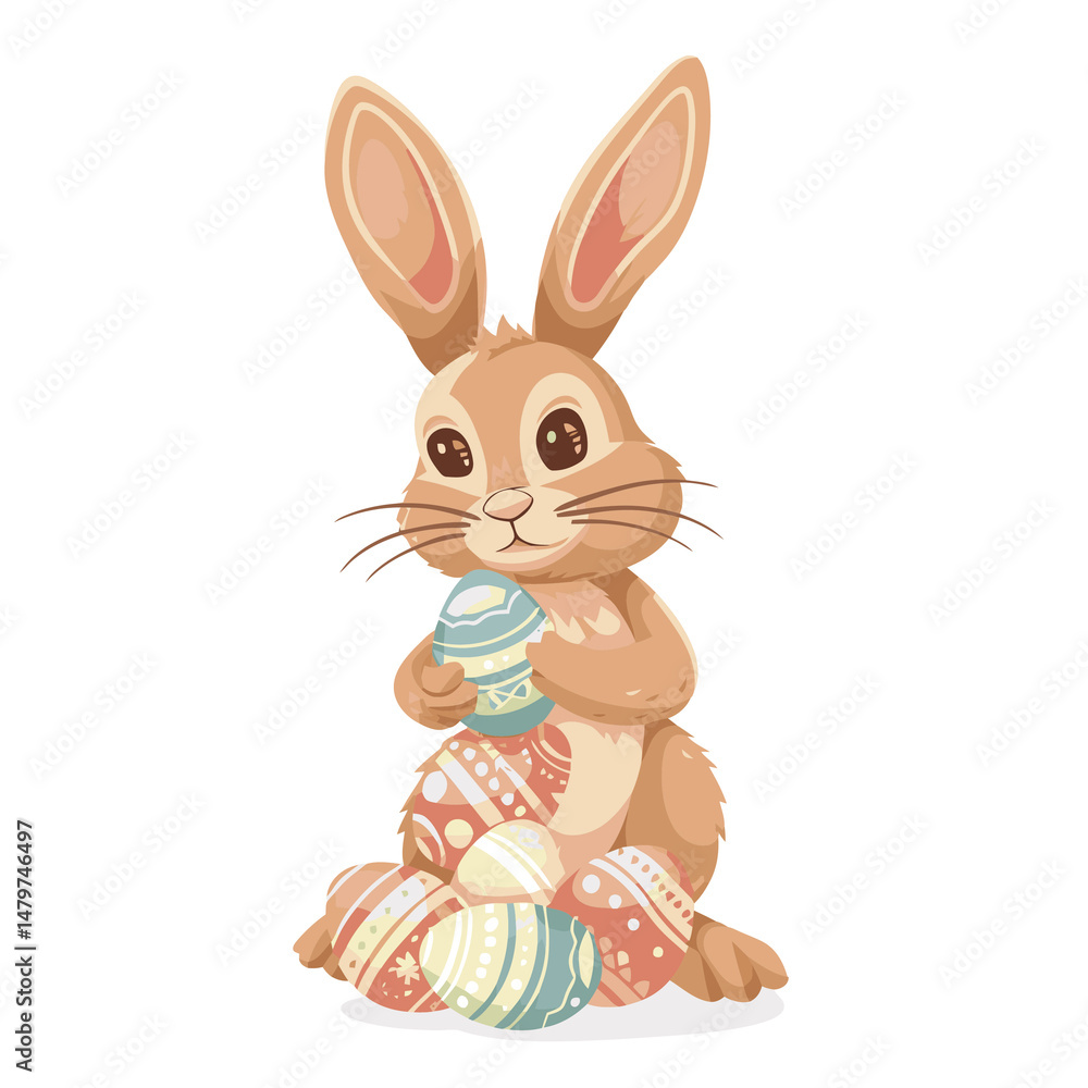 Obraz premium Vector cute rabbit holding easter eggs