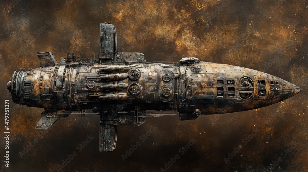 Fototapeta premium Rusty, aged, futuristic spacecraft in space