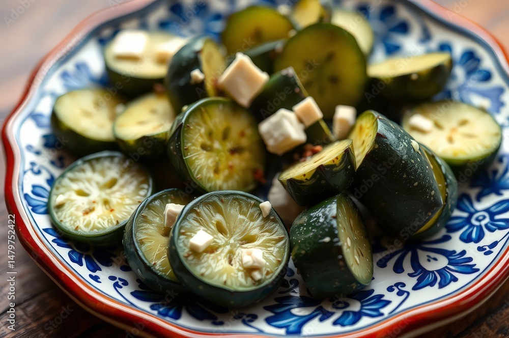 Vibrant Talavera Plate with Cactus and Cheese Vibrant Talavera Plate with Cactus and Cheese