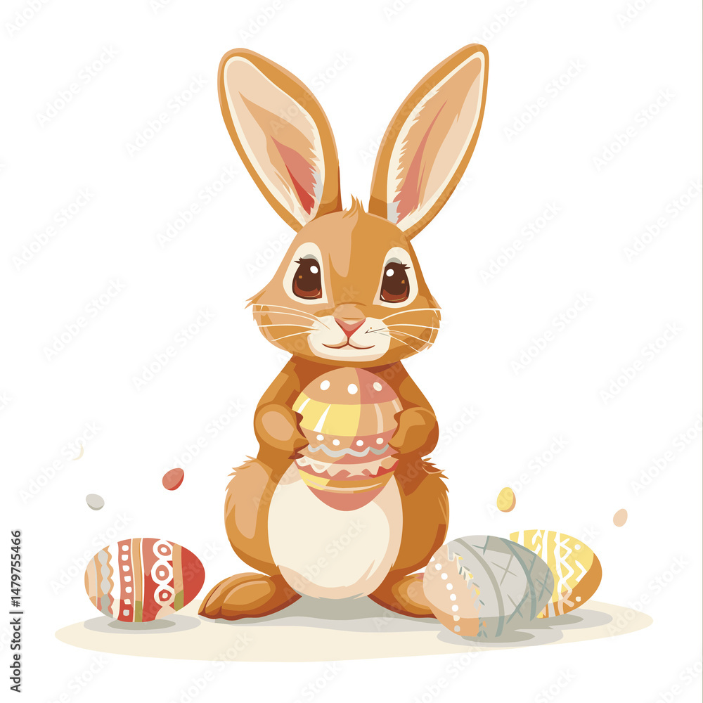 Fototapeta premium Vector cute rabbit holding easter eggs