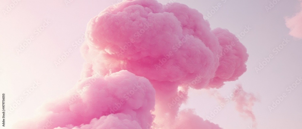 Obraz premium Pink Smoke Cloud Rising Against a Pale Sky, Dreamy and Ethereal, Close Up View, Abstract Concept