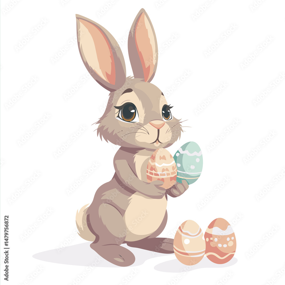 Fototapeta premium Vector cute rabbit holding easter eggs