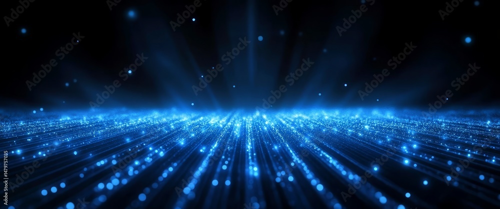 Obraz premium Abstract Digital Landscape with Blue Light Rays and Particles