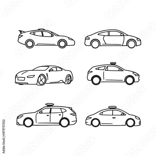 self driving vehicle minimalist vector line art drawing