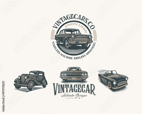 Vintage classic retro car garage logo template for sport car brand