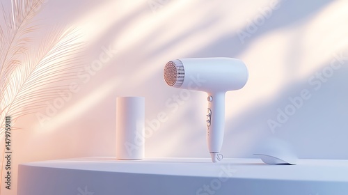 Plakat w ramie Hair Dryer Mockup with Nozzle Attachment | Modern Styling Tool Design
