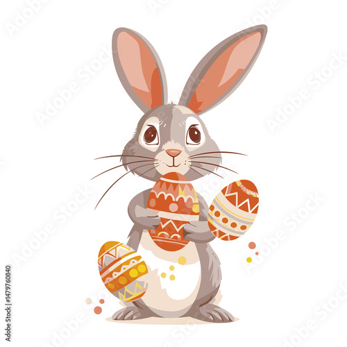 Vector cute rabbit holding easter eggs