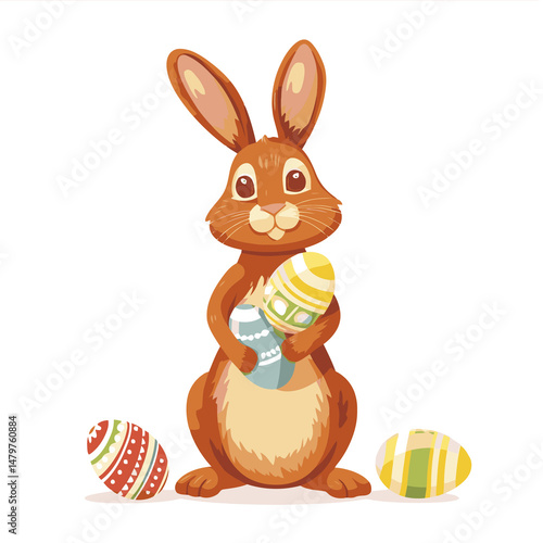 Vector cute rabbit holding easter eggs