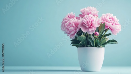Wallpaper Mural Delicate pink peonies in a white pot against a light blue background Torontodigital.ca