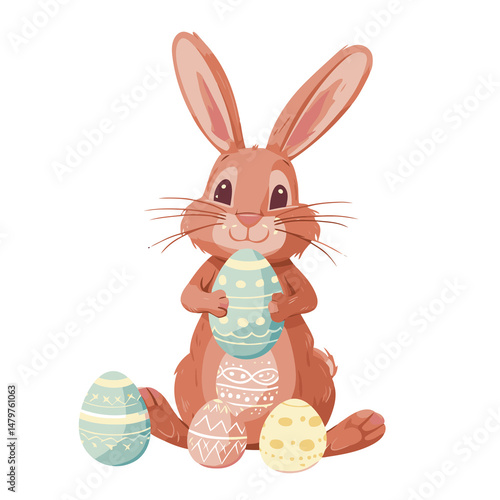 Vector cute rabbit holding easter eggs