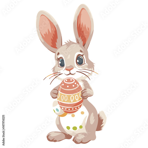 Vector cute rabbit holding easter eggs