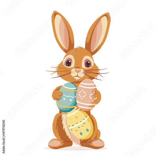 Vector cute rabbit holding easter eggs