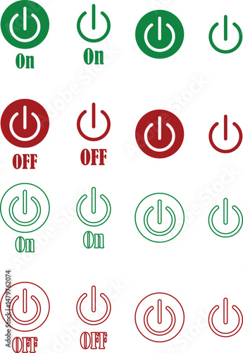 Power on or off button icon set. Turn on and turn off switch button. On and off toggle switch buttons. On and off vector with red and green color collection isolated on transparent background.