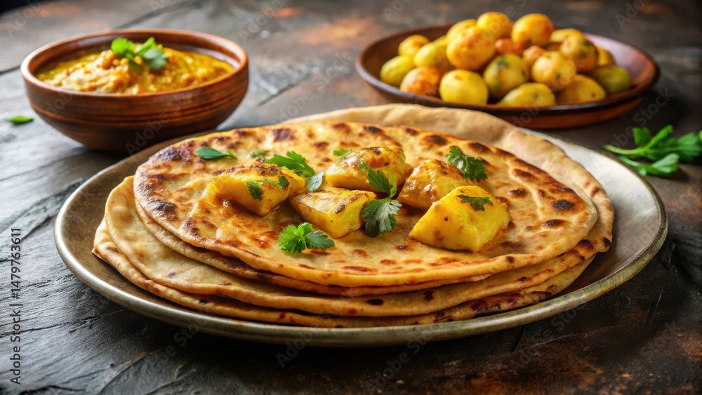 Aloo paratha on a plate Aloo paratha on a plate