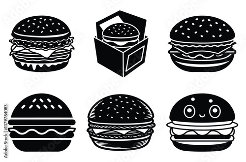 Set of silhouette burger vector illustration on white background 