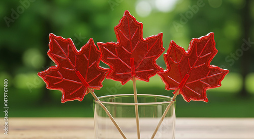 Maple leaf lollipop arrangement for food blogs, recipe cards, and summer party decorations 