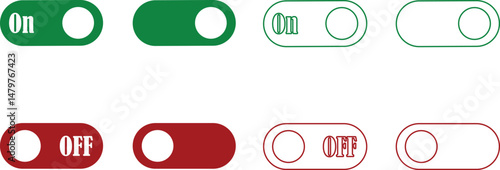 Power on or off button icon set. Turn on and turn off switch button. On and off toggle switch buttons. On and off vector with red and green color collection isolated on transparent background.