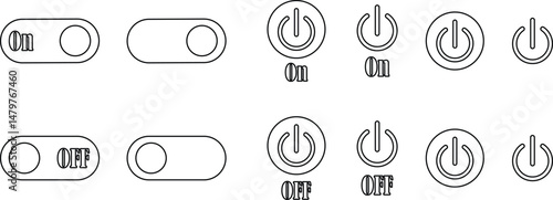 Power on or off button icon set. Turn on and turn off switch button. On and off toggle switch buttons. On and off vector with red and green color collection isolated on transparent background.