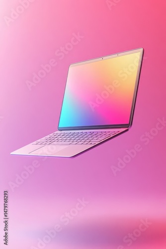 Modern laptop display with vibrant gradient colors.