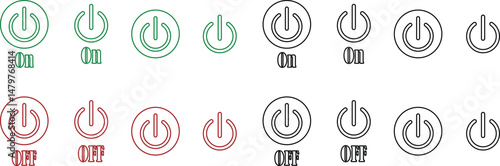 Power on or off button icon set. Turn on and turn off switch button. On and off toggle switch buttons. On and off vector with red and green color collection isolated on transparent background.
