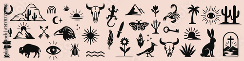 Boho western vector set with cowboy and desert elements — ideal for branding, prints, and creative projects.