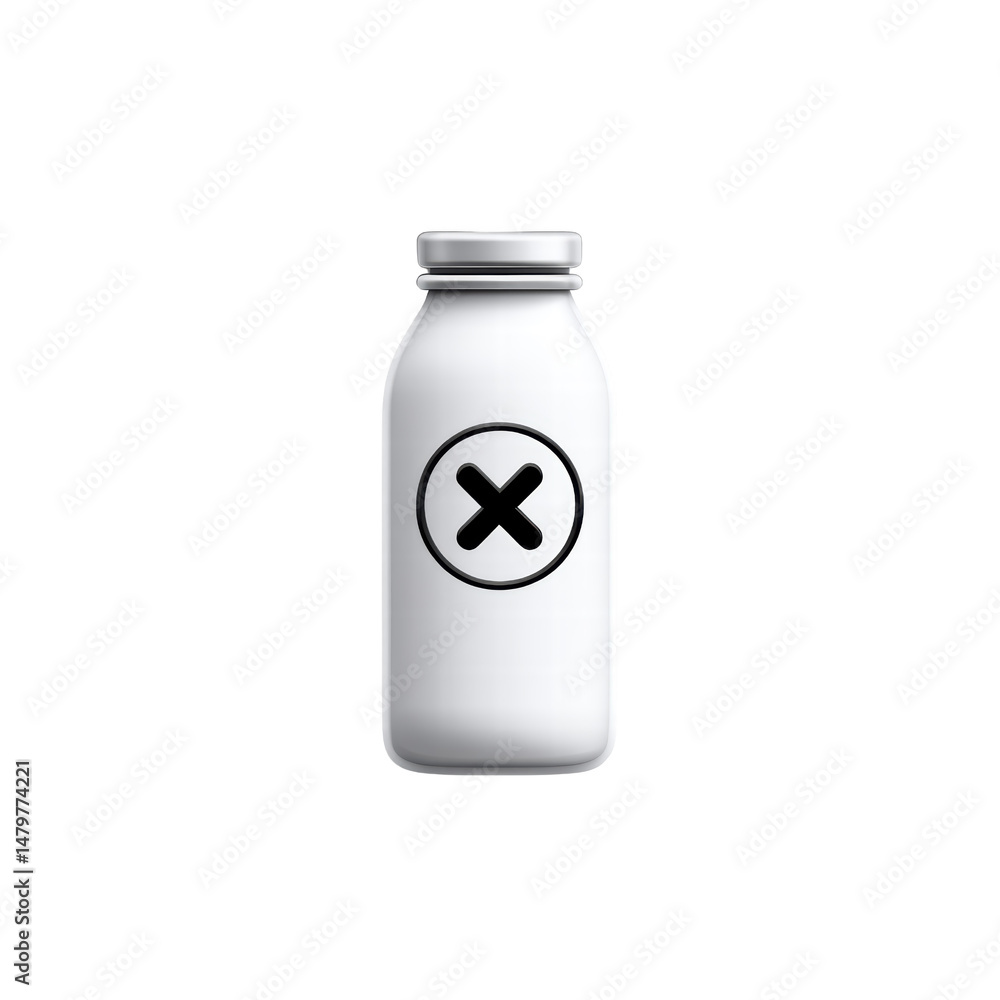 Obraz premium Dairy-Free Label for Food, Flat Simple Icon with Milk Cross-Out, Transparent Background