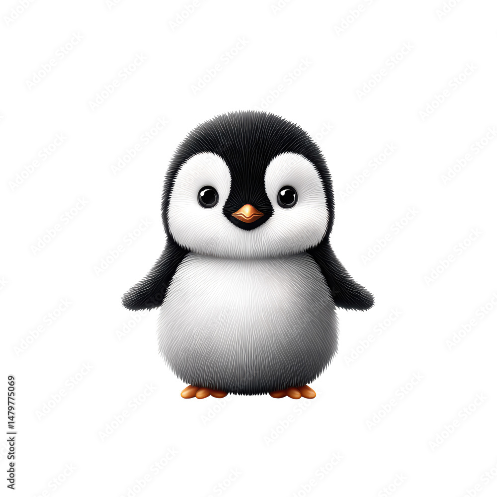 Fototapeta premium Adorable Penguin Standing with Flippers Open, Minimal Flat Vector, on Transparent Background