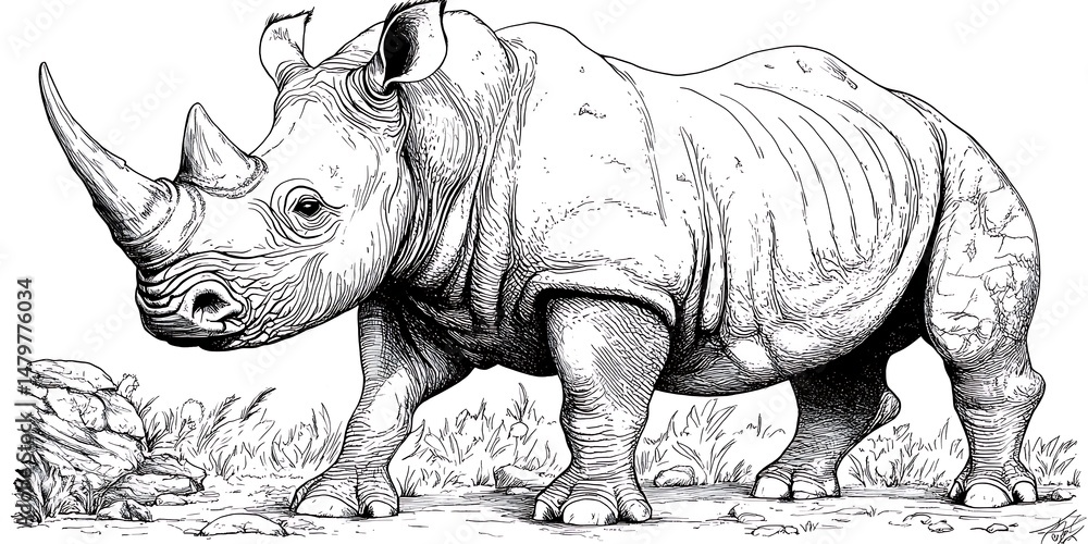 Fototapeta premium Detailed sketch of a rhinoceros