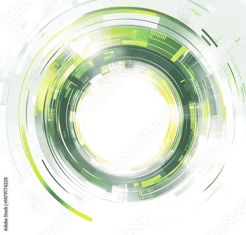 Vector illustration of green and grey circular technology background, white space in the center