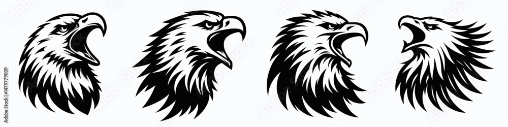 Bald Eagle. Roar Fierce Aggressive Strong Open Mouth Strength Clipart silhouette Vector Illustration. American raptor apex predator a national bird of prey powerful avian emblem. Bald Eagle. Roar Fierce Aggressive Strong Open Mouth Strength Clipart silhouette Vector Illustration. American raptor apex predator a national bird of prey powerful avian emblem.