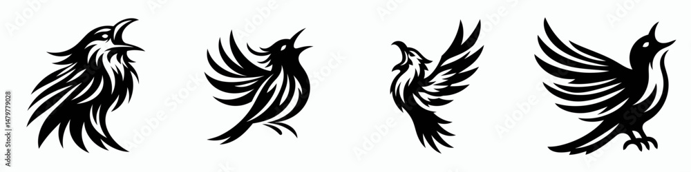 Obraz premium bird. Roar Fierce Aggressive Strong Open Mouth Strength Clipart silhouette Vector Illustration. Avian creature feathered wildlife natural flyer flying fauna zoological type.