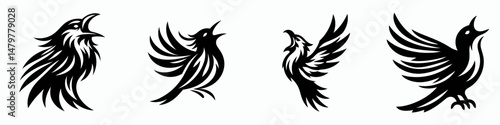 bird. Roar Fierce Aggressive Strong Open Mouth Strength Clipart silhouette Vector Illustration. Avian creature feathered wildlife natural flyer flying fauna zoological type.