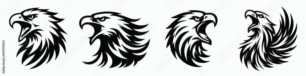 Eagle. Roar Fierce Aggressive Strong Open Mouth Strength Clipart silhouette Vector Illustration. Soaring raptor avian hunter a symbol of liberty power and great freedom. Eagle. Roar Fierce Aggressive Strong Open Mouth Strength Clipart silhouette Vector Illustration. Soaring raptor avian hunter a symbol of liberty power and great freedom.