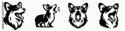 Corgi Dog. Roar Fierce Aggressive Strong Open Mouth Strength Clipart silhouette Vector Illustration. Lovable welsh companion canine breed information charming family pet.