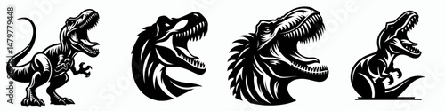 Dinosaur. Roar Fierce Aggressive Strong Open Mouth Strength Clipart silhouette Vector Illustration. Prehistoric reptile fossil era ancient creature biology paleontology.