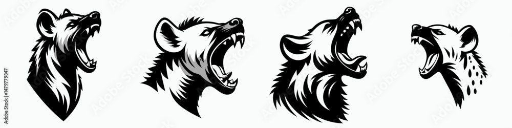 Hyena. Roar Fierce Aggressive Strong Open Mouth Strength Clipart silhouette Vector Illustration. Laughing predator african carnivore scavenging mammal in wildlife habitat. Hyena. Roar Fierce Aggressive Strong Open Mouth Strength Clipart silhouette Vector Illustration. Laughing predator african carnivore scavenging mammal in wildlife habitat.