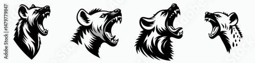 Hyena. Roar Fierce Aggressive Strong Open Mouth Strength Clipart silhouette Vector Illustration. Laughing predator african carnivore scavenging mammal in wildlife habitat.