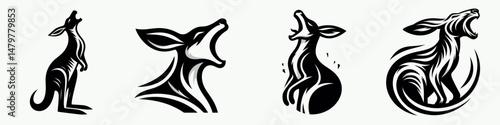 Kangaroo. Roar Fierce Aggressive Strong Open Mouth Strength Clipart silhouette Vector Illustration. Leaping marsupial outback fauna australian wildlife creature nature wonder.