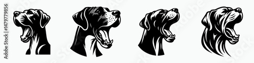 Great Dane Dog. Roar Fierce Aggressive Strong Open Mouth Strength Clipart silhouette Vector Illustration. Gentle giant hound breed details on raising a colossal canine companion.