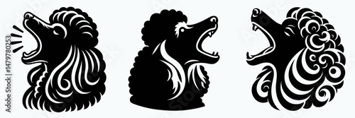Poodle Dog. Roar Fierce Aggressive Strong Open Mouth Strength Clipart silhouette Vector Illustration. Curly canine cherished companion a guide to owning this refined breed.
