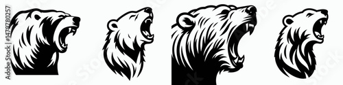 Polar Bear. Roar Fierce Aggressive Strong Open Mouth Strength Clipart silhouette Vector Illustration. Arctic white mammal conservation freezing habitat danger ursus maritimus figure.